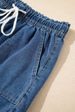 Raw Hem Drawstring High Waist Denim Shorts with Pockets - Trendsi - Flyclothing LLC