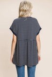 Cotton Bleu by Nu Label Striped Button Front Baby Doll Top - Trendsi - Flyclothing LLC