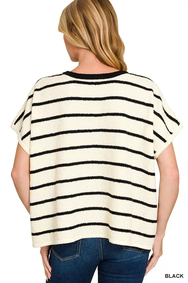 Zenana Striped Oversize Sweater Top - Trendsi - Flyclothing LLC