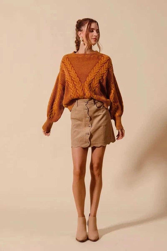 SO ME Scallop Buttoned Front Corduroy Mini Skirt - Trendsi - Flyclothing LLC