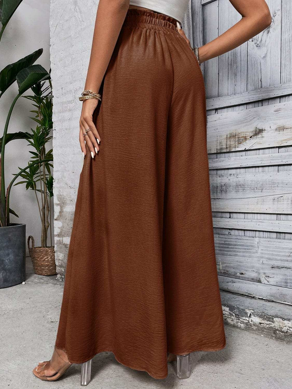 Tied High Waist Wide Leg Pants - Trendsi - Flyclothing LLC