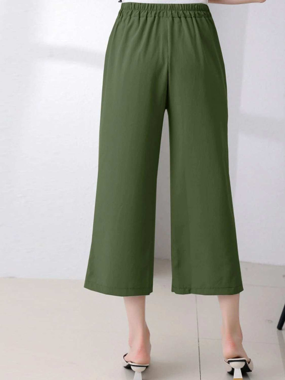 Full Size Pocketed Half Elastic Waist Pants - Trendsi - Flyclothing LLC