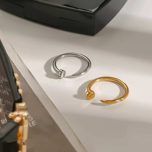 Stainless Steel Zircon Open Ring - Trendsi - Flyclothing LLC