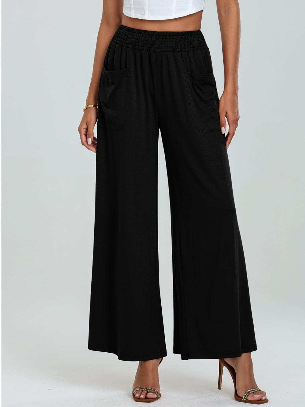 Pocketed Elastic Waist Wide Leg Pants - Trendsi - Flyclothing LLC