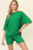 Double Take Full Size Texture Round Neck Drop Shoulder T-Shirt and Shorts Set - Trendsi - Flyclothing LLC