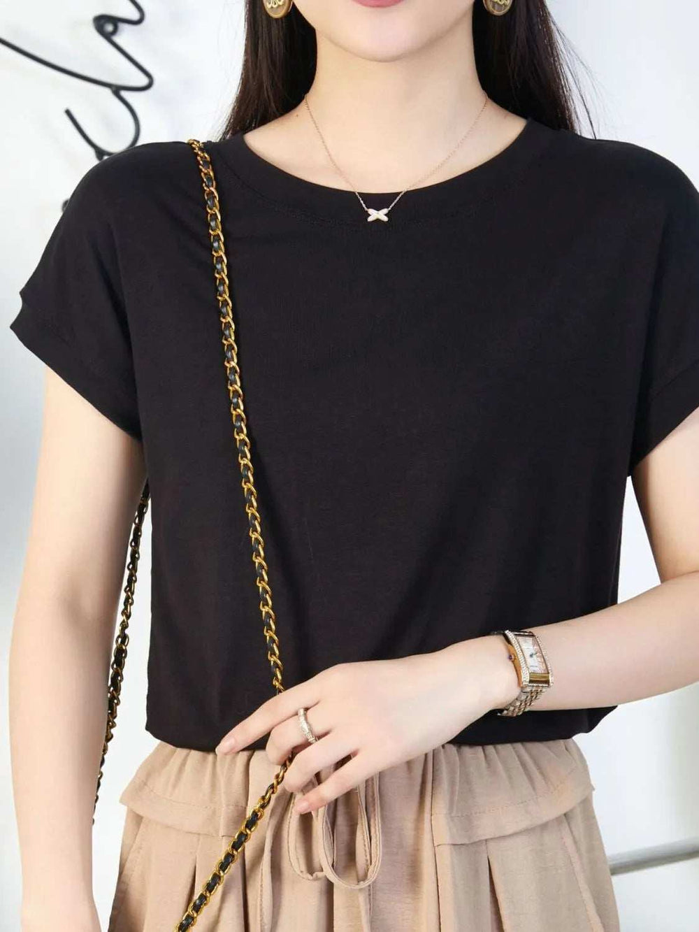 Round Neck Short Sleeve T-Shirt - Trendsi - Flyclothing LLC