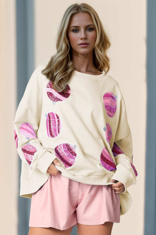 Double Take Sequin Round Neck Long Sleeve Sweatshirt - Trendsi - Flyclothing LLC