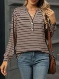 Striped Henley T-Shirt with Button Detail - Trendsi - Flyclothing LLC