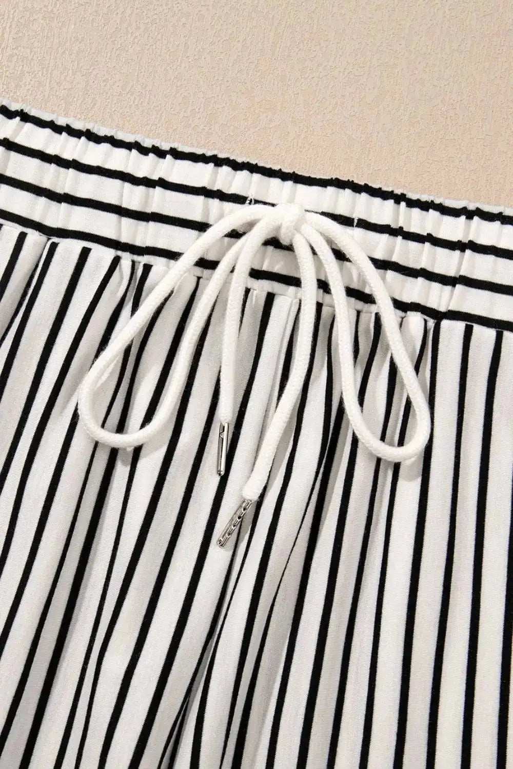 Stripe V Neck Tee and Casual Shorts Set - Trendsi - Flyclothing LLC