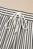 Stripe V Neck Tee and Casual Shorts Set - Trendsi - Flyclothing LLC
