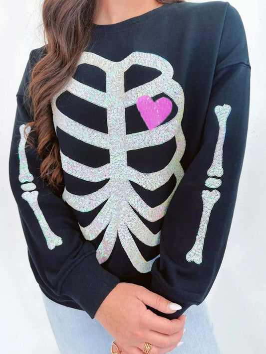 Full Size Halloween Round Neck Long Sleeve Sweatshirt Plus Size - Trendsi - Flyclothing LLC