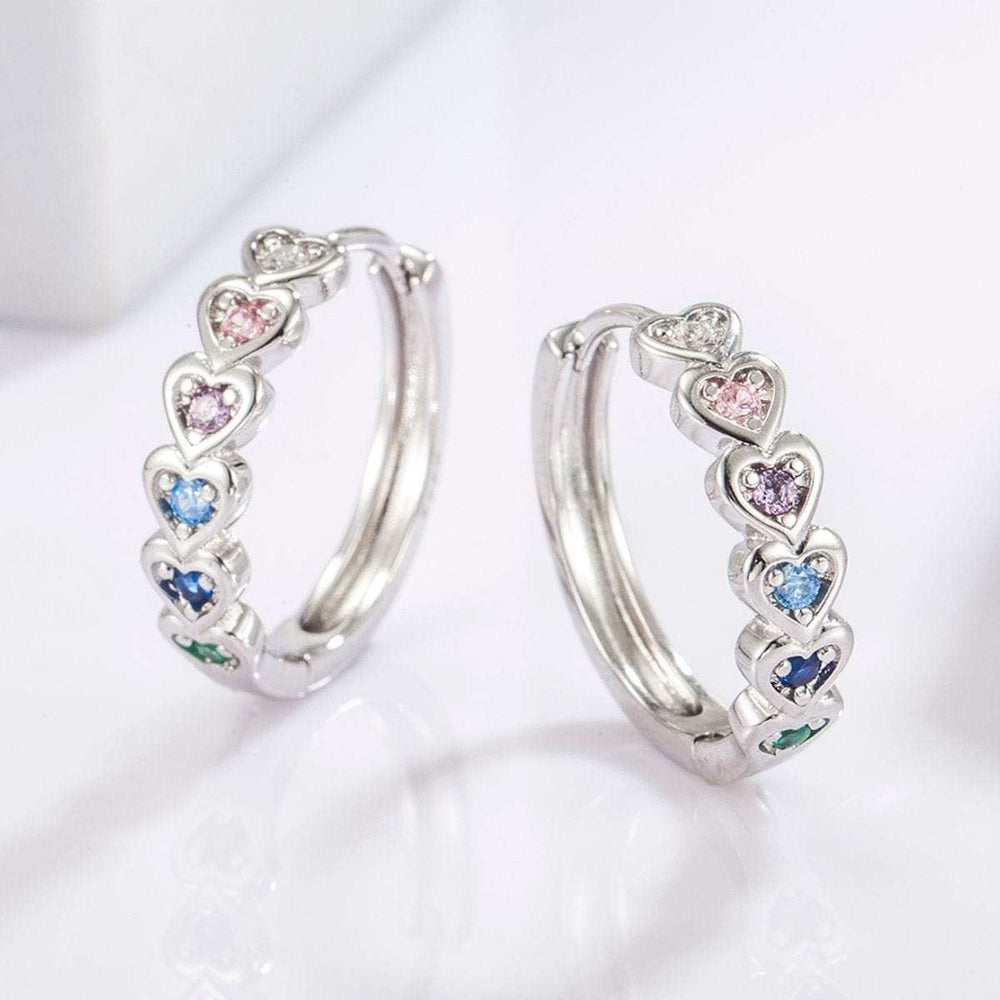 925 Sterling Silver Inlaid Zircon Heart Huggie Earrings - Trendsi - Flyclothing LLC