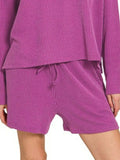 Zenana Corded Rib Long Sleeve Tee and Shorts Set - Trendsi - Flyclothing LLC