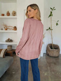 Slit Round Neck Long Sleeve T-Shirt - Trendsi - Flyclothing LLC