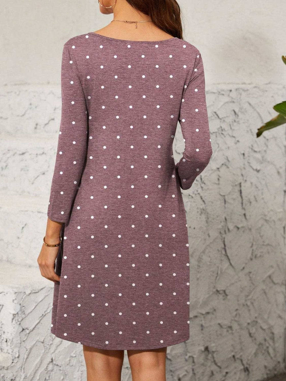 Polka Dot Quarter Zip Long Sleeve Dress - Trendsi - Flyclothing LLC