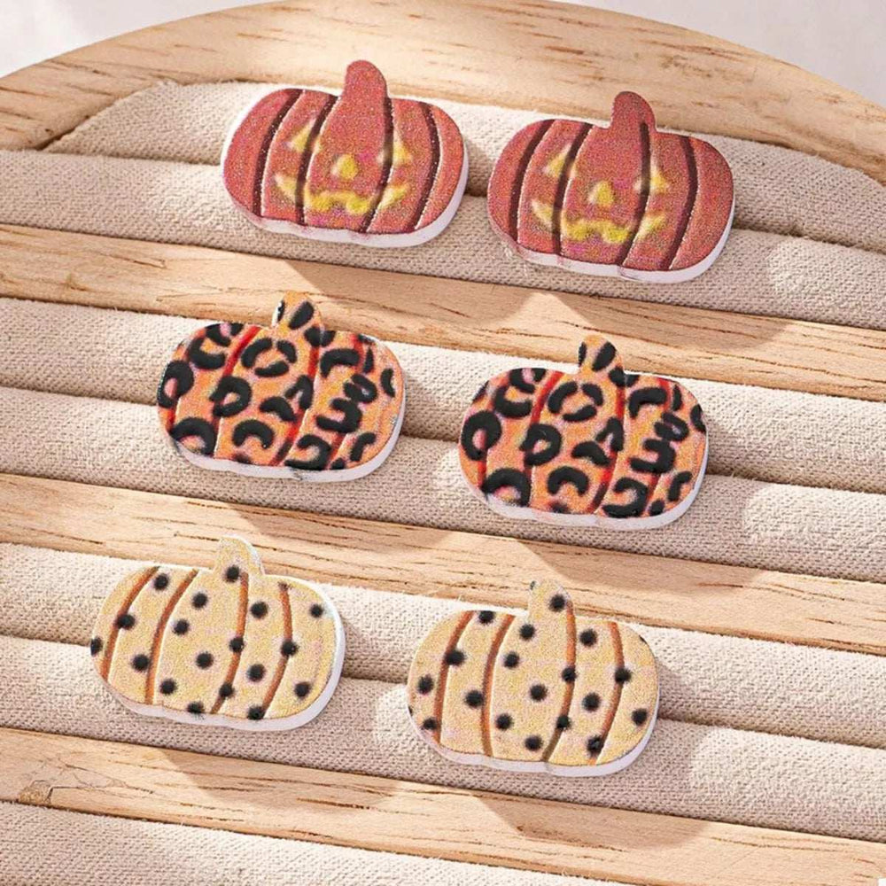 3 Piece Halloween Pumpkin Stud Earrings - Trendsi - Flyclothing LLC