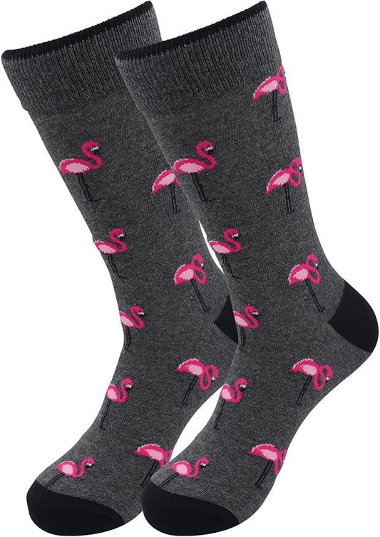 Flamingo (Grey) Socks - Comfy Cotton for Men & Women - Real Sic - Flyclothing LLC