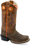 Old West Dark Brown Bull Hide Print Foot Burnt Brown Shaft CHILDREN'S MEDIUM SQUARE TOE BOOTS - Old West - Flyclothing LLC