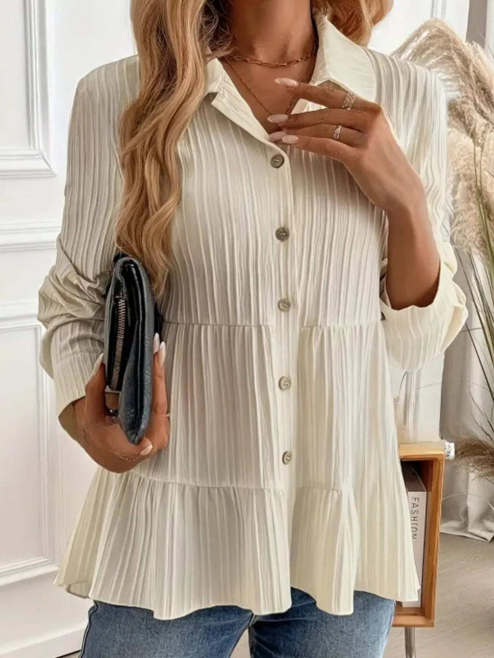 Striped Button-Down Tiered Shirt - Trendsi - Flyclothing LLC