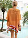 Slit Openwork V-Neck Half Sleeve Cover-Up - Trendsi - Flyclothing LLC