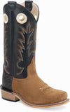 Old West Light Brown Suede Foot with Printed Black Counter Black Shaft Children's Medium Square Toe Boots - Old West - Flyclothing LLC