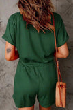 Full Size Drawstring V-Neck Short Sleeve Romper - Trendsi - Flyclothing LLC
