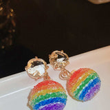 Contrast Crystal Bead Earrings - Trendsi - Flyclothing LLC