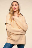 Haptics Contrast Stitching Long Sleeve Hooded Sweater - Trendsi - Flyclothing LLC