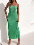 Lace-Up Back Tube Maxi Dress - Trendsi - Flyclothing LLC