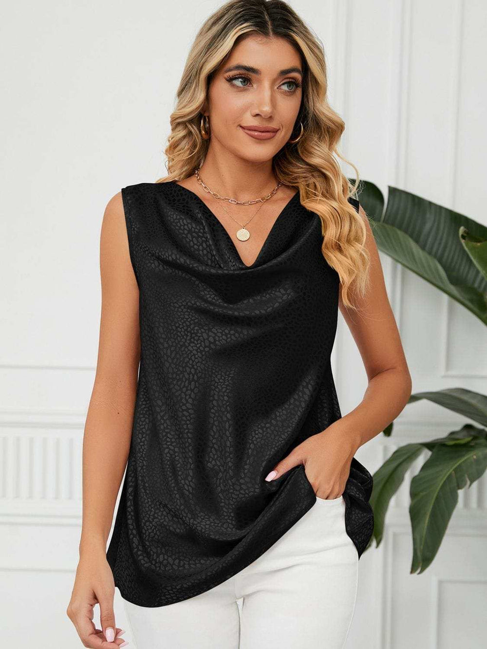 Solid Cowl Neck Top - Trendsi - Flyclothing LLC