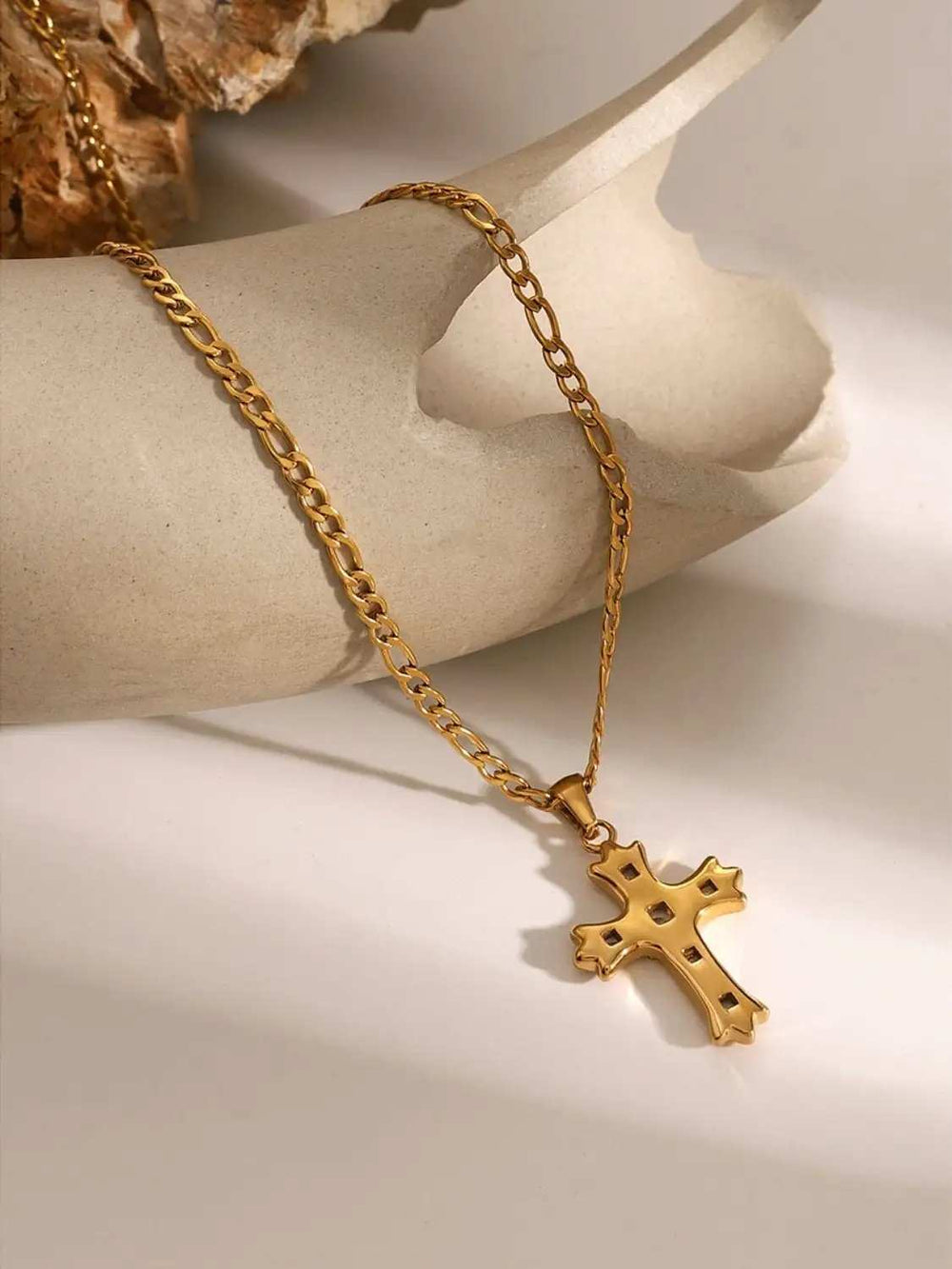 Stainless Steel Zircon Cross Pendant Necklace - Trendsi - Flyclothing LLC