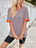Lovelet Striped Round Neck Half Sleeve T-Shirt - Trendsi - Flyclothing LLC
