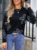 Flower Round Neck Dropped Shoulder Sweater - Trendsi - Flyclothing LLC
