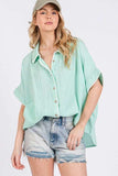 SAGE+FIG Boho Contrast Zigzag Trim Gauze Button-Up Shirt - Trendsi - Flyclothing LLC
