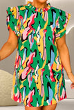 Ruffled Printed Cap Sleeve Mini Dress - Trendsi - Flyclothing LLC