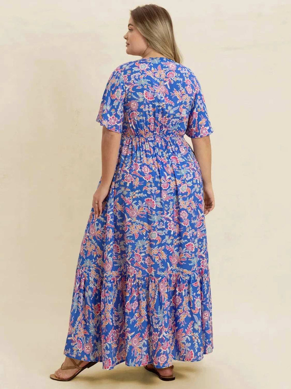 Plus Size Ruched Printed Short Sleeve Dress - Trendsi - Flyclothing LLC