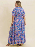 Plus Size Ruched Printed Short Sleeve Dress - Trendsi - Flyclothing LLC