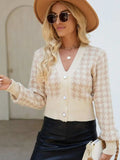 Houndstooth Button Up Long Sleeve Cardigan - Trendsi - Flyclothing LLC
