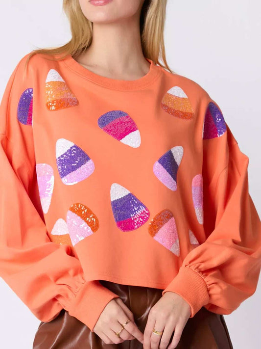 Halloween Candy Sequin Long-Sleeve Sweatshirt - Trendsi - Flyclothing LLC