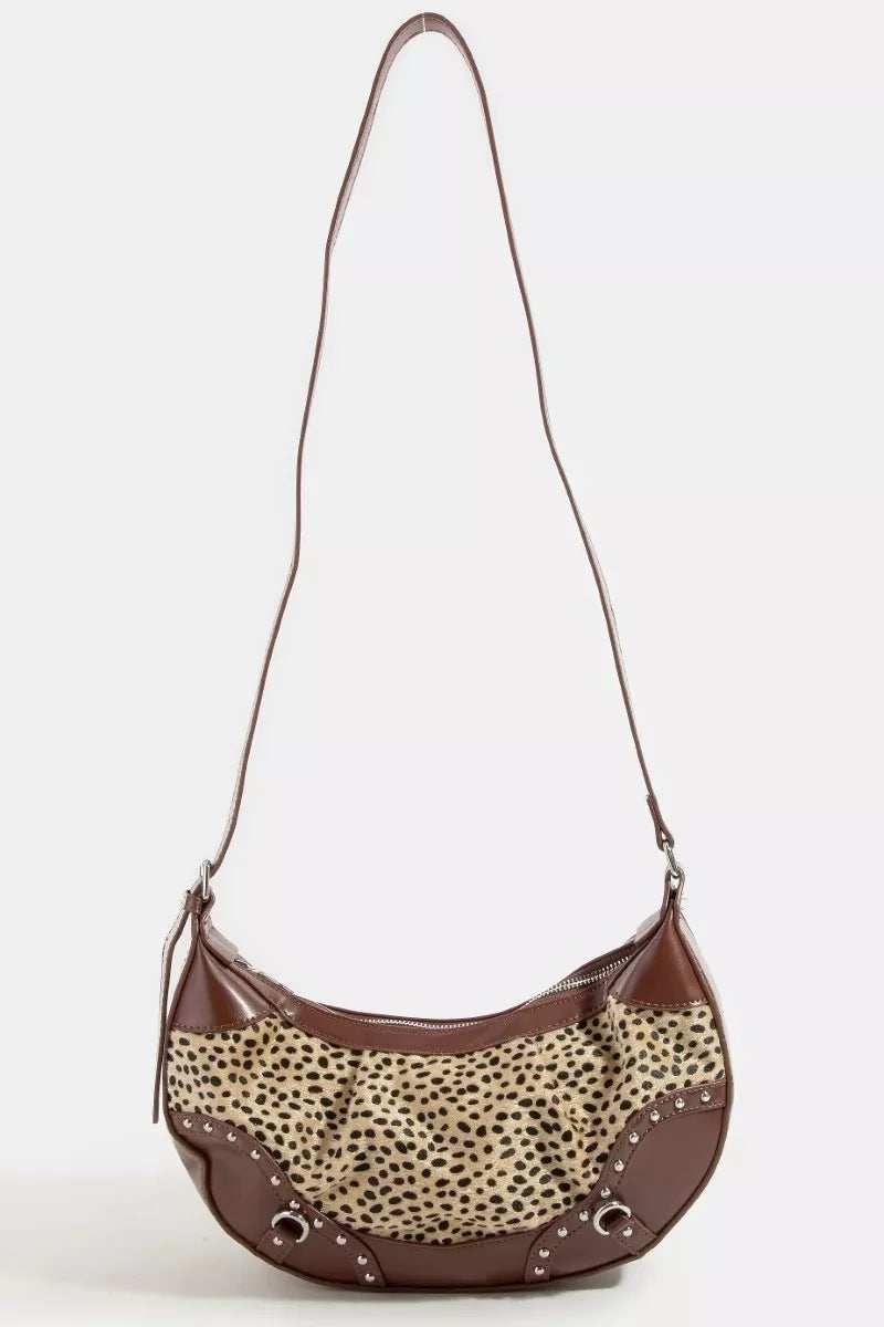 Fame Spotted Leopard Print Half Moon Shoulder Bag - Trendsi - Flyclothing LLC