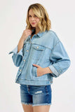 RISEN Washed Dropped Shoulder Denim Jacket - Trendsi - Flyclothing LLC