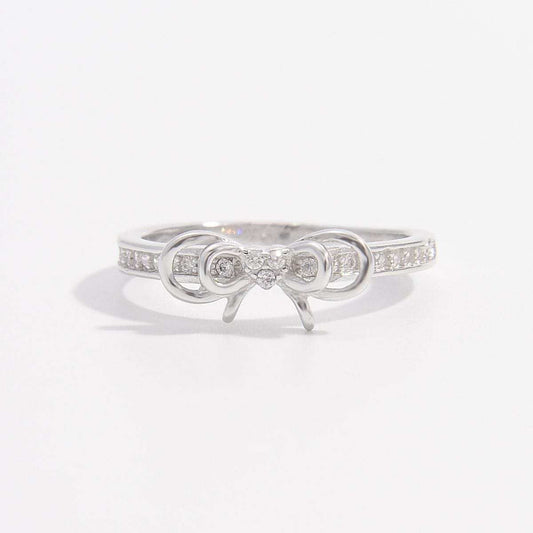 925 Sterling Silver Inlaid Zircon Bow Ring - Trendsi - Flyclothing LLC