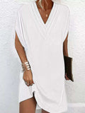 Full Size V-Neck Slit Sleeve Mini Dress Plus Size - Trendsi - Flyclothing LLC