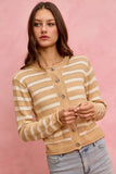 SO ME Stripe Long Sleeves Button Sweater Cardigan - Trendsi - Flyclothing LLC