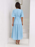 Tiered Puff Sleeve Midi Dress - Trendsi - Flyclothing LLC
