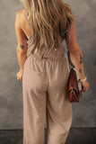 Knotted Straps Button Textured Drawstring Jumpsuit - Trendsi - Flyclothing LLC