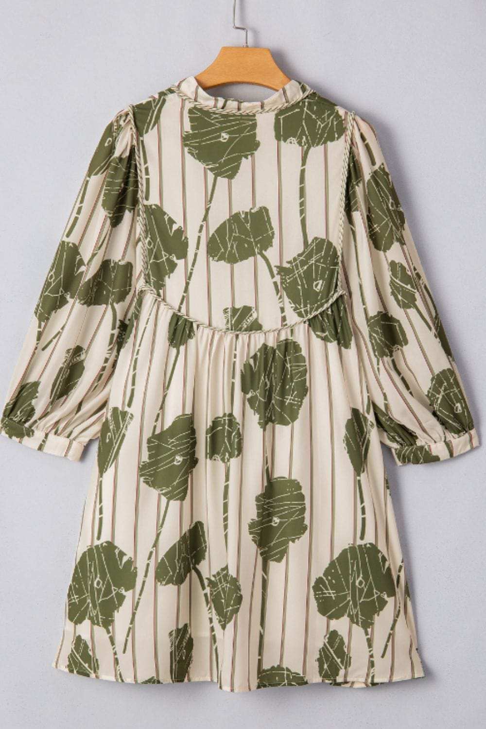 Printed Tie Neck Three-Quarter Sleeve Mini Dress - Trendsi - Flyclothing LLC