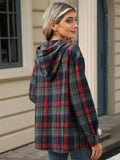 Drawstring Plaid Hooded Long Sleeve Top - Trendsi - Flyclothing LLC