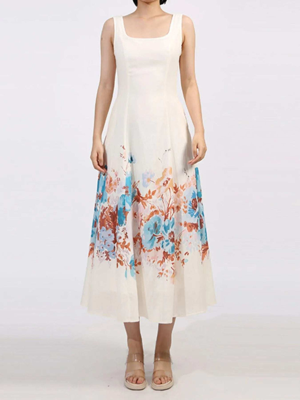 Cutout Back Printed Square Neck Dress - Trendsi - Flyclothing LLC