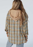 Drawstring Waffle Knit Patchwork Hooded Plaid Shacket - Trendsi - Flyclothing LLC
